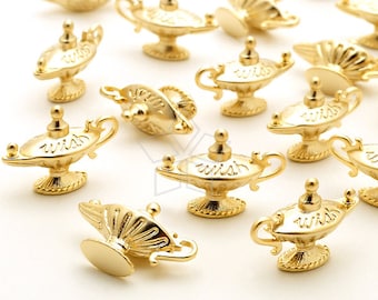 10 Silver Genie Lamp Charms, Magic Oil Lamp Pendant For Fairy Tale Jewelry