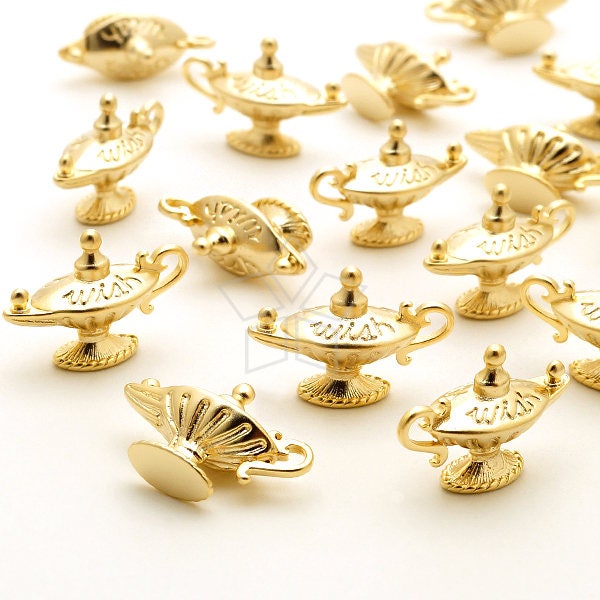 PD-2388-MG / 2 Pcs - Magic Lamp Charms, Aladdins Lamp Charms, Genie Charm, Matte Gold Plated over Brass / 18mm x 13mm