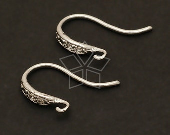 EA-098-OR / 4 Pcs - Mini Shapely Stone Hook Ear Wires Findings, DiY Jewelry Earrings Making, Silver Plated over Brass / 11mm x 16mm