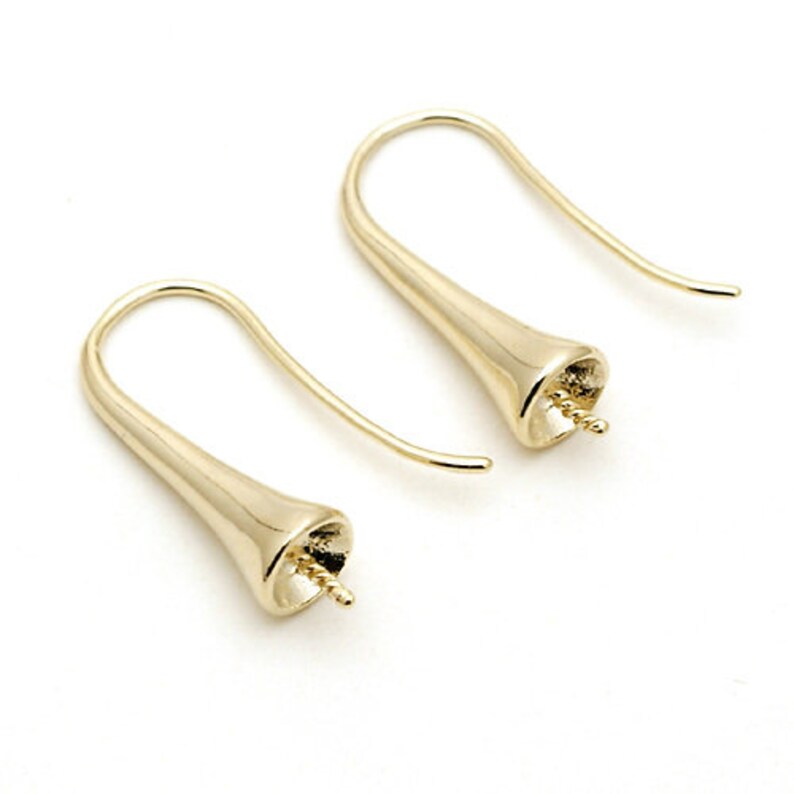EA022GD / 2 Pcs Long Cone Cup Ear Hook Earrings Findings Etsy