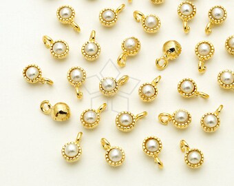 PD-1687-GD / 4 Pcs - Very Tiny Birthstone Charms, June Birthstone, Pearl Gemstone Pendant, Gold Plated over Brass / 3.2mm x 5mm