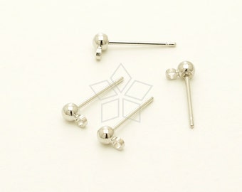 EA-005-OR / 20 Pcs - 3mm Ball Earring Posts, Ball Ear Post Findings, Blank Ear Studs. Silver Plated over Brass / 3mm