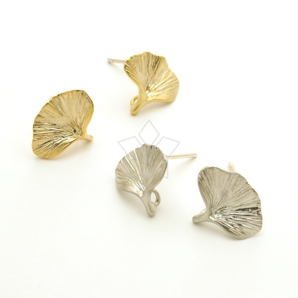 SI-1154-OP / 2 Pcs - Tiny Ginkgo Leaf Stud Earrings, Small Sprout Ear Posts, 925 Sterling Silver Post, Choose Color! / 13mm x 10mm