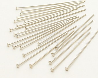 FD-103-OR / 120 Pcs - 22 Gauge Headpins, Rhodium Silver Plated over Brass, 0.6mm Wire Thickness / 30mm