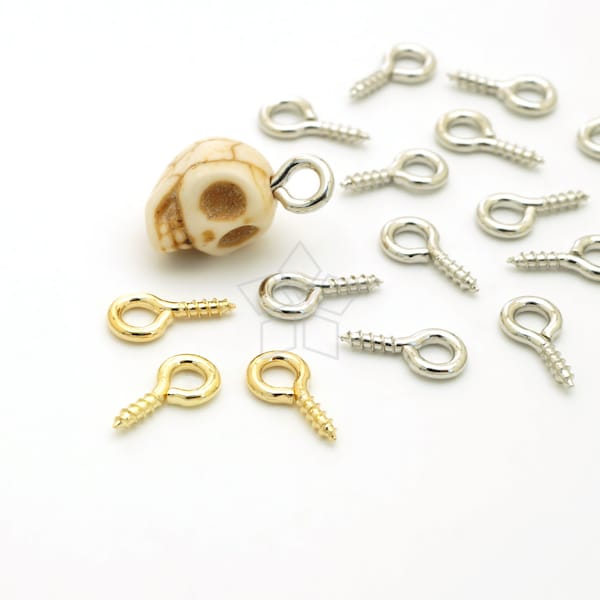 PG-028-OP / 20 Pcs - Screw Eye Pins Hooks Bails, 10mm Screw in Peg Eye Pin Findings w/ Loop for Half Drilled Beads Choose Color / 10mm