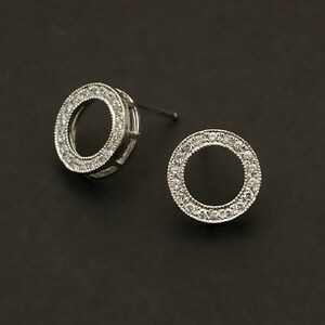 SI-228-OR / 2 Pcs - Ring Stud Earring Findings, CZ Circle Ear Posts, Cz Roung Ring Studs, Tarnish Resistant 925 Sterling Silver / 16mm