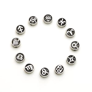 SG98 / 1 pcs - Stainless Steel Zodiac Sign Symbol Bead Charms, Birthday Constellation Round Pendant, Choose Your Sign / 10mm
