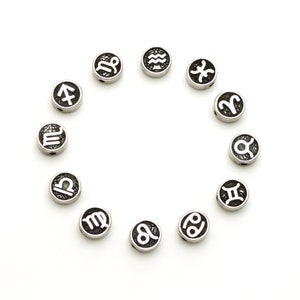 SG98 / 1 pcs - Stainless Steel Zodiac Sign Symbol Bead Charms, Birthday Constellation Round Pendant, Choose Your Sign / 10mm