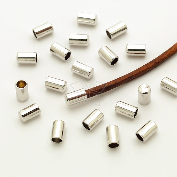 FE-043-OR / 10 Pcs - Cord End Caps (without Loop) for 1.5mm Leather, Cord Terminators, Silver Plated over Brass / 1.9mm inside diameter