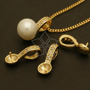 PD-315-GD / 2 Pcs - Single Link Pearl Cup Pendant, DiY Jewelry Pendant Making, Gold Plated over Brass / 14mm x 5mm