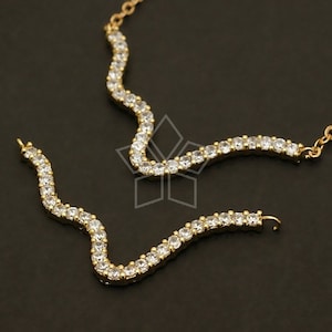 PD-228-GD / 1 st - Wave Cubics-hänge, två öglor i sidled med CZ-vågstång för halsband, förgylld över mässing / 36 mm x 16 mm