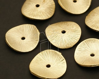 AC-280-MG / 4 Pcs - Sand Textured Coin Spacer, Bent Coin Pendant, Matte Gold Plated Pewter / 15mm