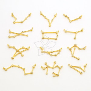 PD-2077-GD / 1 Pcs - Zodiac Constellation Pendant – 12 Gold Birth Sign Charms for Necklace, Birthday Gift Jewelry Making / 20x12mm
