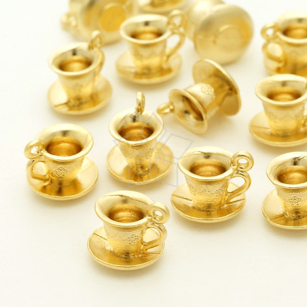 PD-1162-MG / 2 Pcs - Teacup Charm Pendant, Coffee Cup Charm, Matte Gold Plated over Pewter / 9mm x 8mm