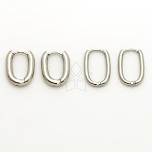 SG126 / 2 pcs - Stainless Steel Oval Hoop Earrings, Tarnish Resistant, 2mm/3mm Thickness Hypo-allergenic Surgical Steel Ear Hoops