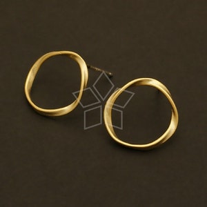 SI-315-MG / 2 Stk. - Mobius Streifen Ohrstecker, Runde Creolen Ohrringe, matt vergoldet, 925 Sterling Silber Post / 16mm