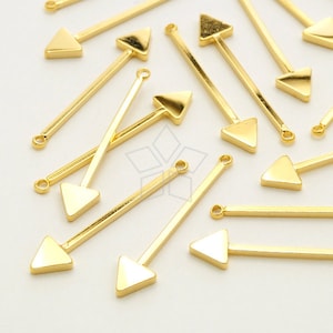 PD-2783-GD / 2 Pcs - Triangle Clock Pendulum Stick Bar Pendant , Long Stick Triangle Charms, Gold Plated over Brass / 5.7mm x 27mm