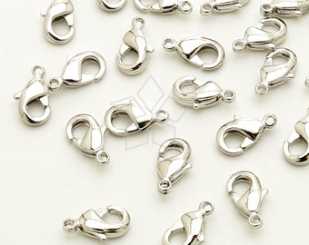 CS-070-OR / 10 Pcs - Solid Brass Lobster Clasp (Mini-size), Silver Plated over Brass / 9.6mm x 6mm