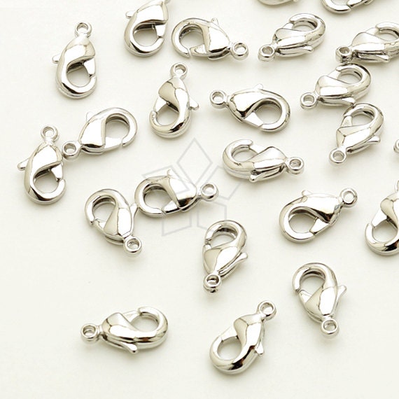 CS-070-OR / 10 Pcs - Solid Brass Lobster Clasp (Mini-size), Silver Plated over Brass / 9.6mm x 6mm