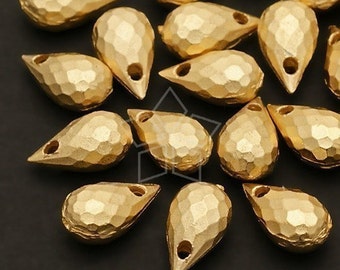 ME-049-MG / 10 Pcs -  Briolette Faceted Metal Tear Drop Charm, Matte Gold Plated over Metal / 5mm x 9mm