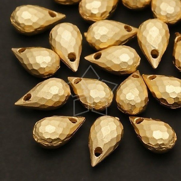 ME-049-MG / 10 Pcs -  Briolette Faceted Metal Tear Drop Charm, Matte Gold Plated over Metal / 5mm x 9mm