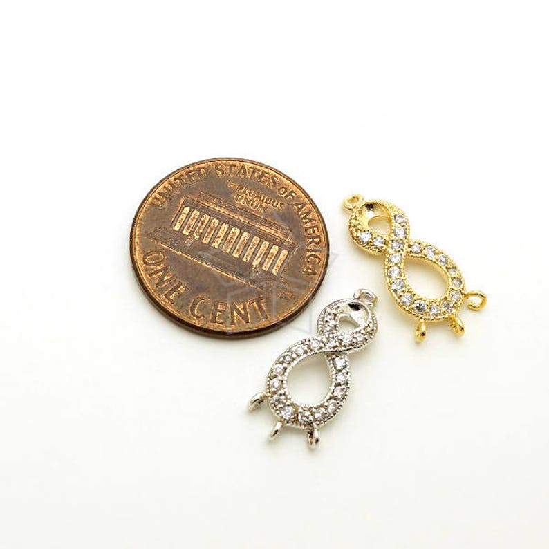 AC-619-GD 2 Pcs Infinity Drop Connector CZ Infinity Drop Pendant Gold Plated over Brass 7.7mm x 18mm