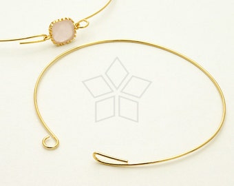 BR-006-GD / 2 Pcs - Memory Wire Bangle, Charm Bracelet with hook and loop closure, 16K Gold Plated over Brass / 20 gauge (0.8mm)