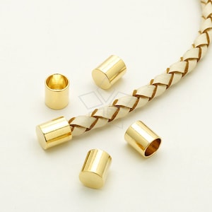 FE-036-GD / 10 Pcs - Cord End Caps (without Loop) for 5mm Leather, Cord Terminators, 16K Gold Plated over Brass / 5.2mm inside diameter