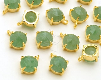 PD-2187-GD / 2 stuks - Groene Aventurijn Rond Faceted in Prong Setting Bezel Charms, Edelsteen Charms, Verguld over Messing Bezel / 6mm