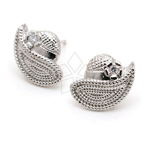 SI-168-OR / 2 Pcs - Lady&#39;s Hat Earrings, Rhodium Silver Plated CZ Hat Ear Posts, 925 Sterling Silver Post / 16mm x 12mm