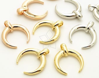 PD-3239-OP / 1 Pc - Double Horn  Pendant, Crescent Moon Charm, Tribal Horn, Tusk Pendant, Choose Color! / 16mm x 19mm