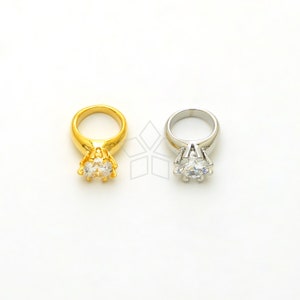 PD-040-OP / 2 Pcs - Miniature Ring Charm, Cubic Zirconia Setting Tiny Ring Dangle Pendant, Choose Color / 10x13mm