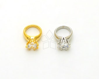 PD-040-OP / 2 Pcs - Miniature Ring Charm, Cubic Zirconia Setting Tiny Ring Dangle Pendant, Choose Color / 10x13mm