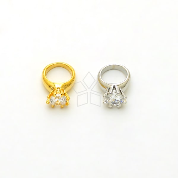 PD-040-OP / 2 Pcs - Charme d'anneau miniature, pendentif en anneau minuscule serti de zircone cubique, choisissez la couleur / 10x13mm