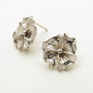 SI-952-MS / 2 Pcs - Wild Rose Stud Earring Findings, Briar Rose Flower Ear Posts, Matte Silver Plated, with 925 Sterling Silver Post / 14mm