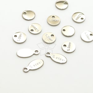 PD-1983-ST / 10 Pcs - Stainless Steel 316L Quality Small Tag 4.6x10mm Oval, 6mm Round Extender Chain Tags Stamped S.Steel