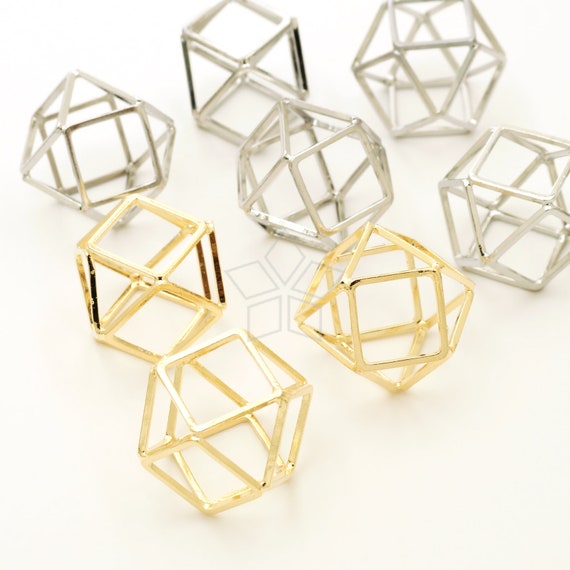 PD-927-OP / 2 Pcs - Polyhedron Ball Pendant, Geometric Structure Ball Charm, Chhose Color / 20mm