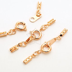 CS-003-RG / 10 sets - SR Clasp with Crimp Cord Ends, Necklace or Bracelet End Clasp Sets for Thin Cord, Rose Gold Plated over Brass