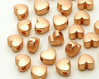 ME-164-RG / 4 Pcs - Tiny Chubby Heart Bead Centerpiece, Matte Rose Gold Plated over Brass / 5.5mm x 4.8mm