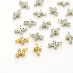 PD-3364-OP / 2 Pcs - Very Tiny CZ Cross Pendant, Small Cross Charm, Mini Cross Charms, Bracelet Cross, Choose Color / 3.6mm x 6mm