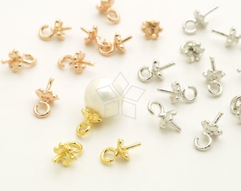 CP-044-OP / 4 Pcs - Mini Flower Bead Cap with Peg for Half Drilled Pearls, Jewelry Making Findings, Choose Color / 3.5mm