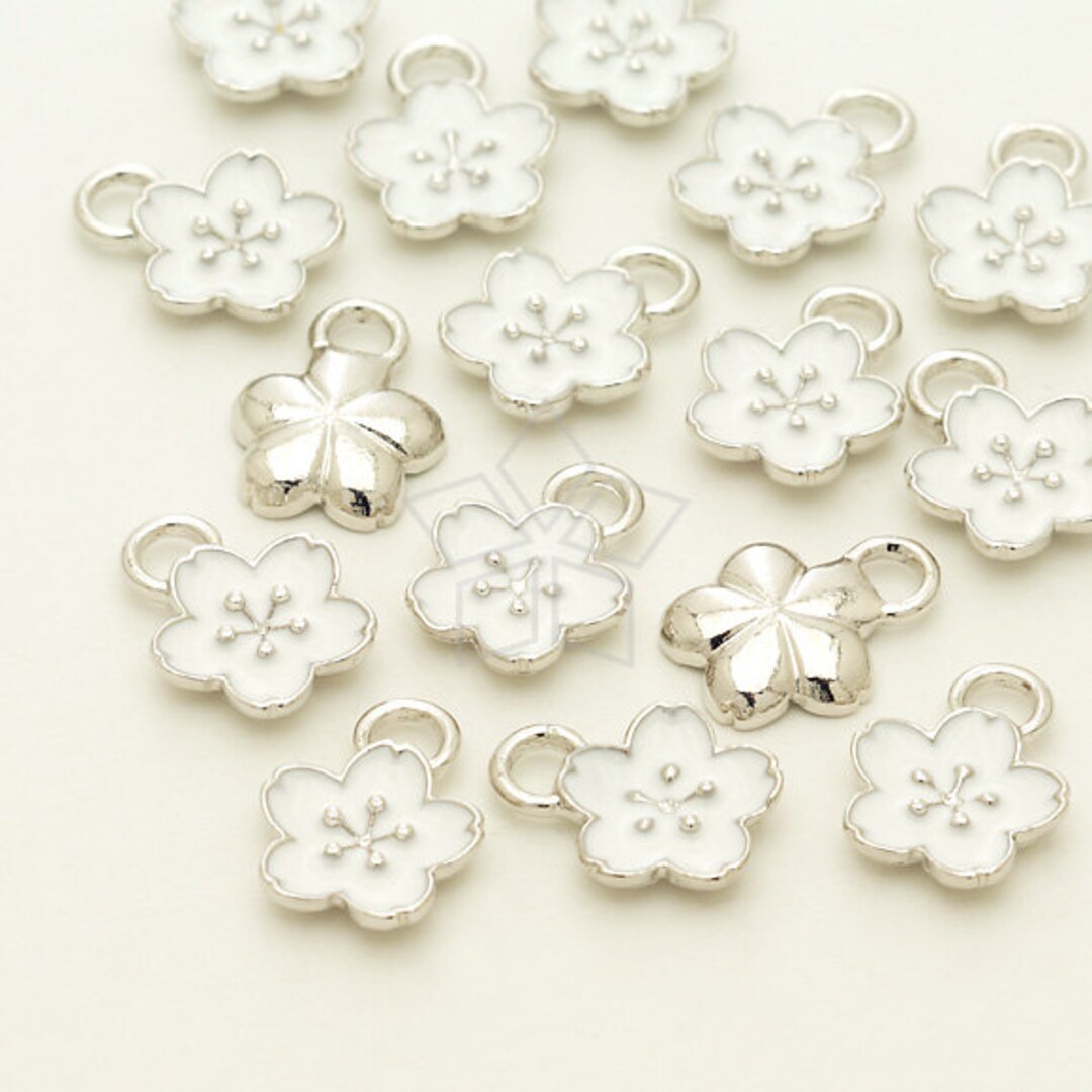 PD-1256-OR / 2 Pcs - Tiny Cherry Blossom Charrm, White Epoxy