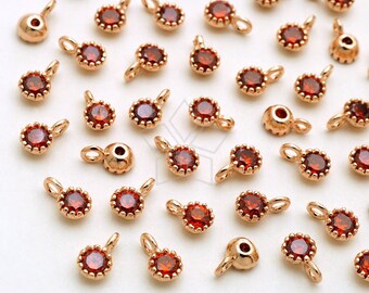 PD-2889-RG / 4 Pcs - Very Tiny Birthstone Charms, January Birthstone, Garnet CZ Pendant, Rose Gold Plated over Brass / 3.2mm x 5mm