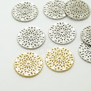 AC-471-OP / 4 Pcs - Flower of Life Pendant, Shiny Rhodium or Gold Plated Geometric Flower Charms, Flower Jewelry Supplies / 20mm