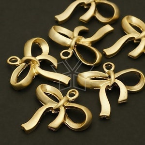 AC-220-MG / 2 Stück - Cutie Ribbon Anhänger, Ribbon Charms, Matt Vergoldet / 20mm x 20mm