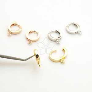 EA-368-OP / 2 Pcs - Flat Square Edged Small Hoop Earrings, One Touch Huggie Hoop Earring Findings, Choose Color / 9.6mm