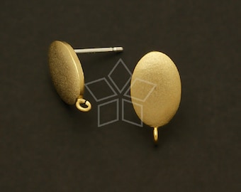 SI-244-GD / 2 Pcs - Satin Oval Earring Findings, Gold Plated over Brass body with .925 Sterling Silver Post / 8mm x 14mm