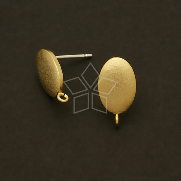 SI-244-GD / 2 Pz - Orecchini ovali satinati, placcati oro su corpo in ottone con palo in argento sterling .925 / 8mm x 14mm