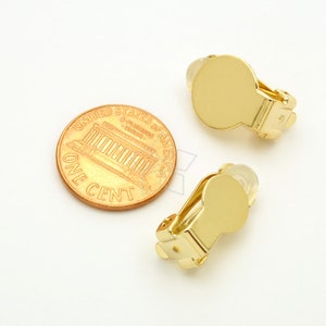 EA-300-GD / 6 Pcs New Non Pierced Clip on Earring Findings with 9mm Flat Pad & Silicon Rubber Comfort Pads, Gold Plated Brass / 9mm image 2