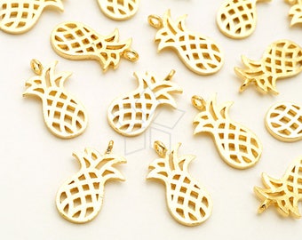 -2380-GD / 2 Pcs - Nouveau Pendentif Ananas, Pendentif Charme aux fruits tropicaux, Malles Ananas, Plaqué Or sur laiton / 9mm x 14mm